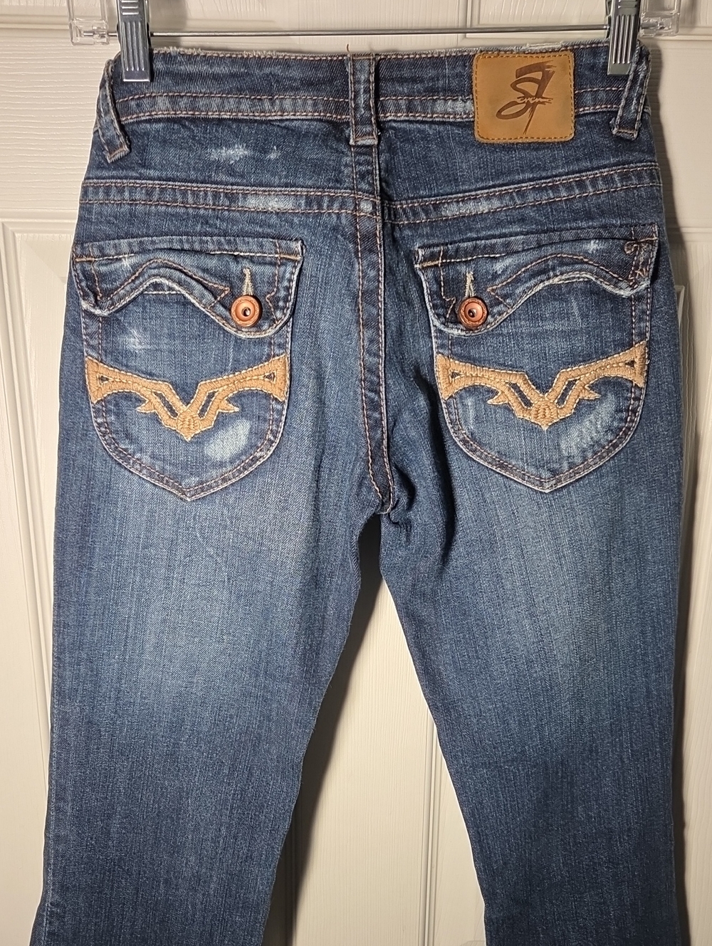 Seven 7 Flare Jeans Women’s Dark Blue Jeans with Pocket Embroidery Size 26x31"L